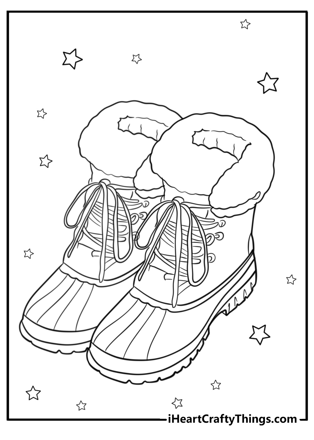 Winter snow boots in the snow printable coloring page