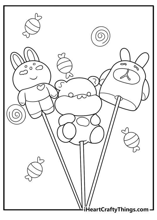 Kawaii style lollipop shaped like an animal fun coloring sheet for kids