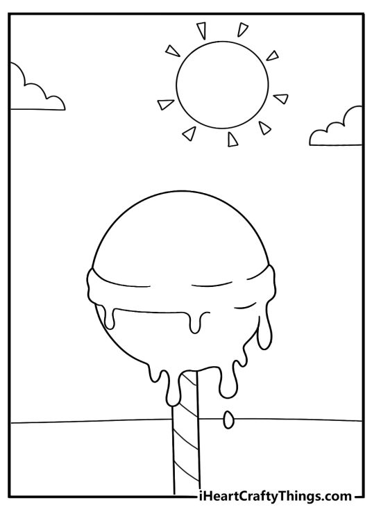 Lollipop on a stick melting in the sun easy coloring page