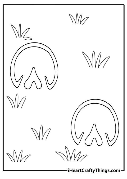 Simple Spirit coloring sheet with Spirit hoof prints across prairie grass