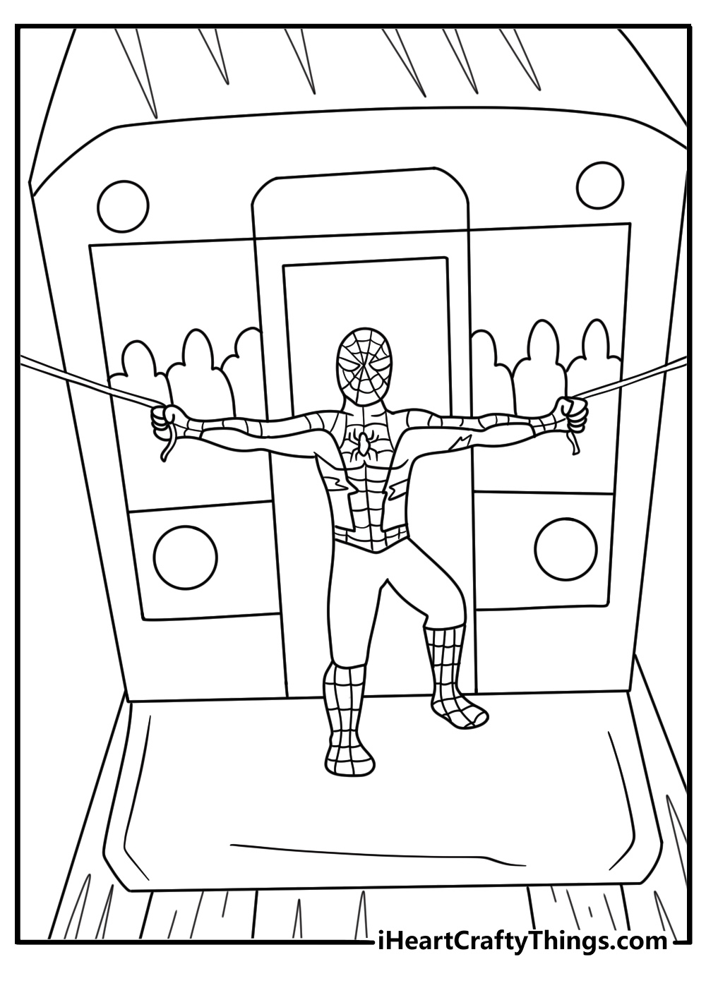 Spider Man stops a runaway train in this dramatic printable page