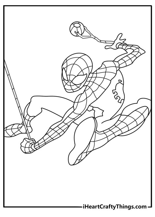 Spiderman catches a flying pumpkin bomb with a web in this coloring sheet