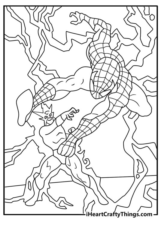 Spiderman dodges an electric blast from Electro in this action printable