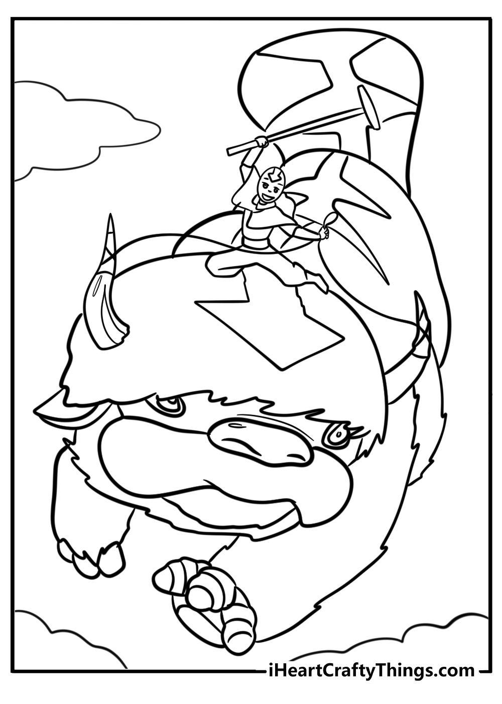 Aang and appa in the sky detailed coloring sheet