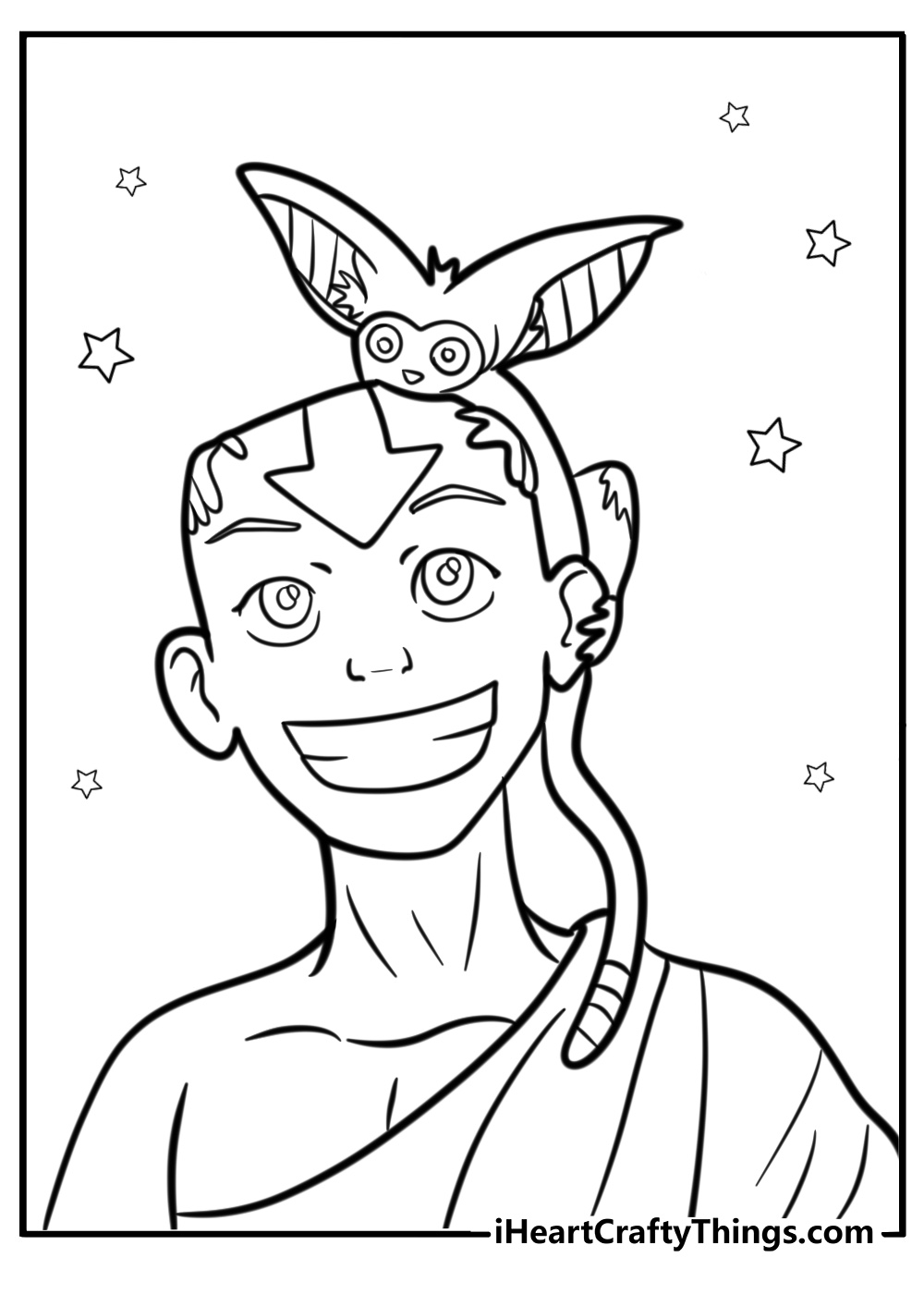 Aang and momo together free printable coloring page