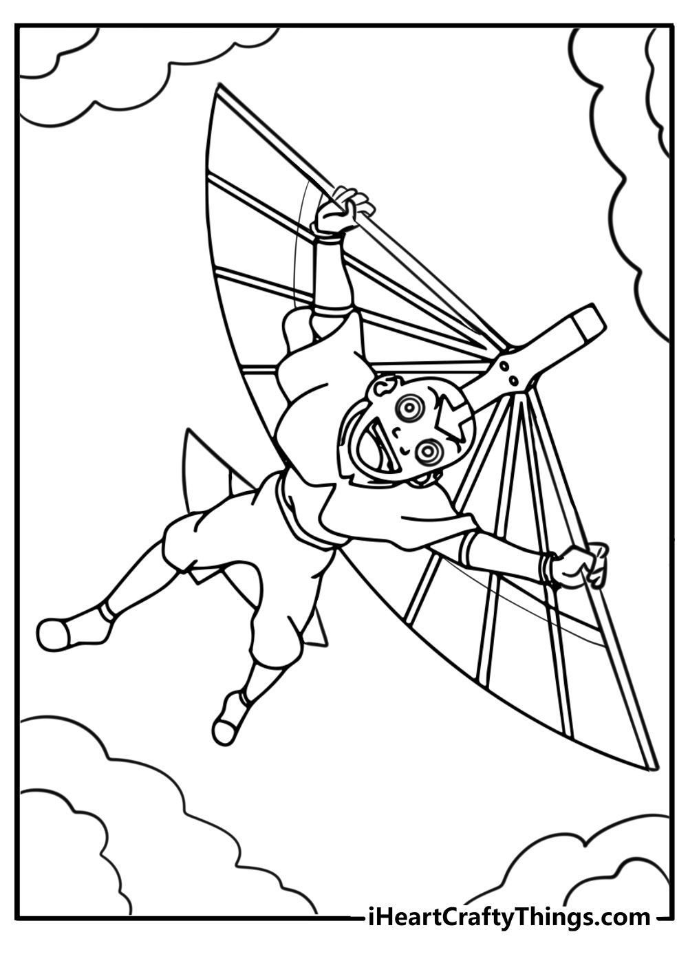 Aang flying on his glider fun printable coloring sheet