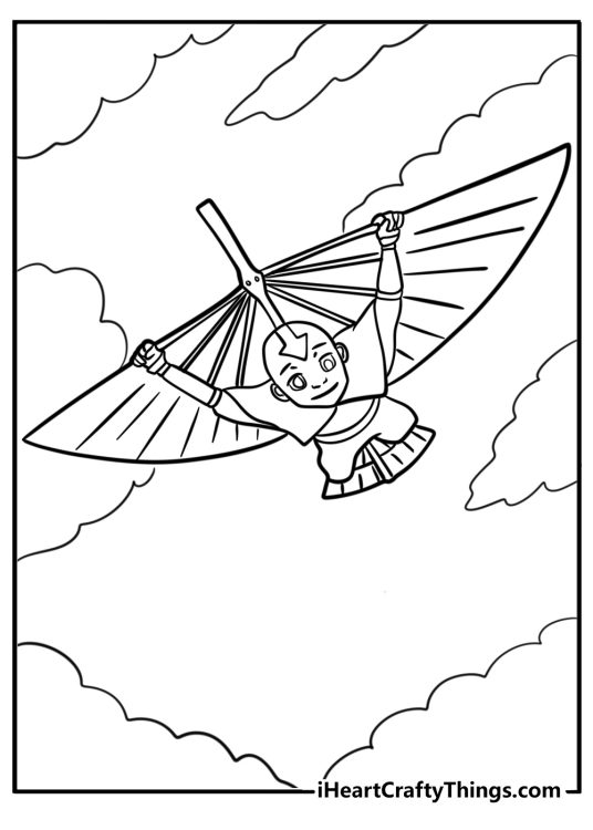 Aang in action with his glider free coloring page pdf