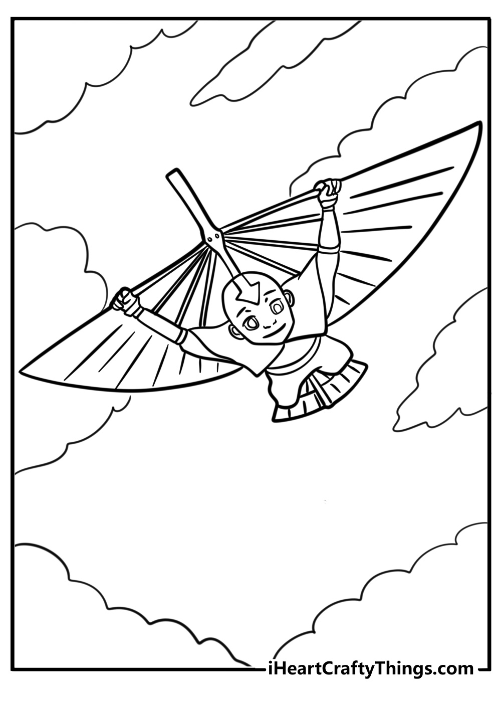 Aang in action with his glider free coloring page pdf