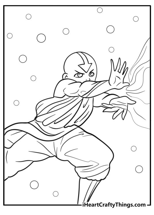Aang in airbending stance coloring page for kids