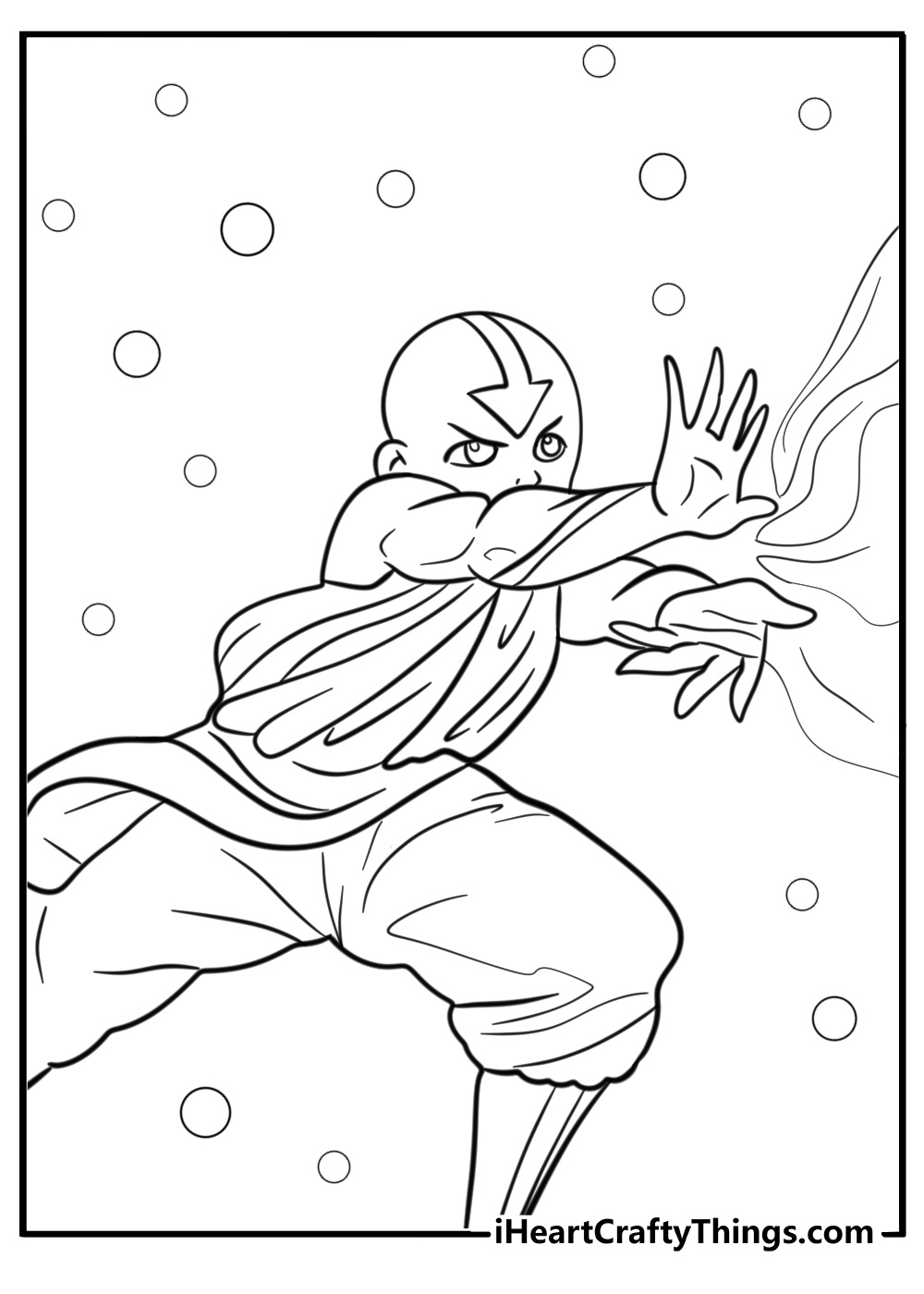 Aang in airbending stance coloring page for kids