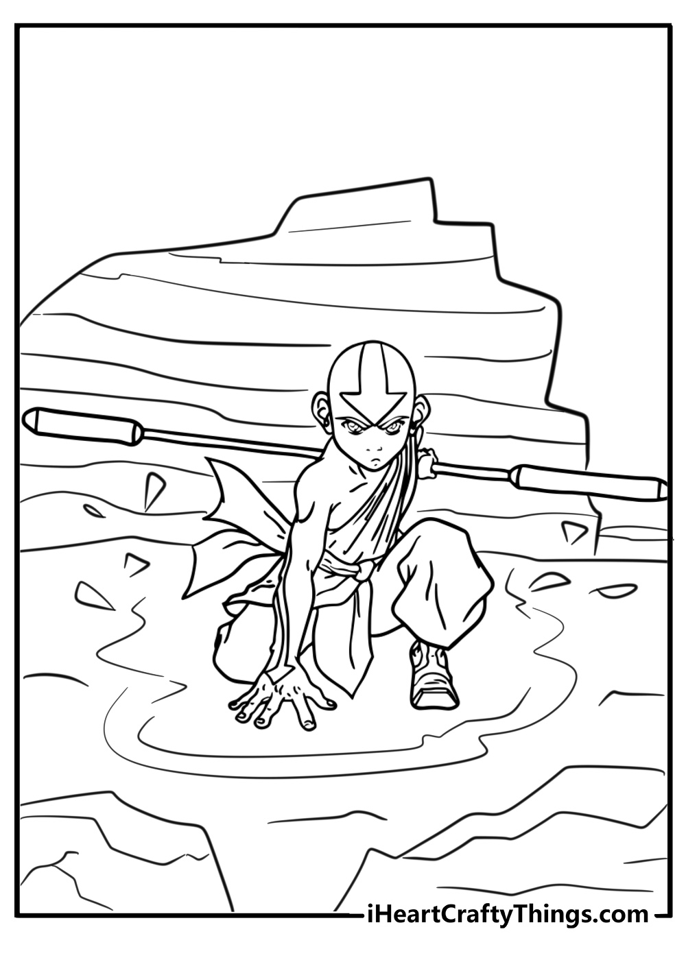 Aang in avatar state free coloring page pdf