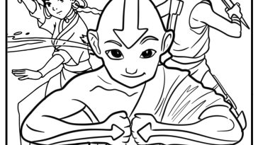 Aang katara and sokka together free coloring page pdf