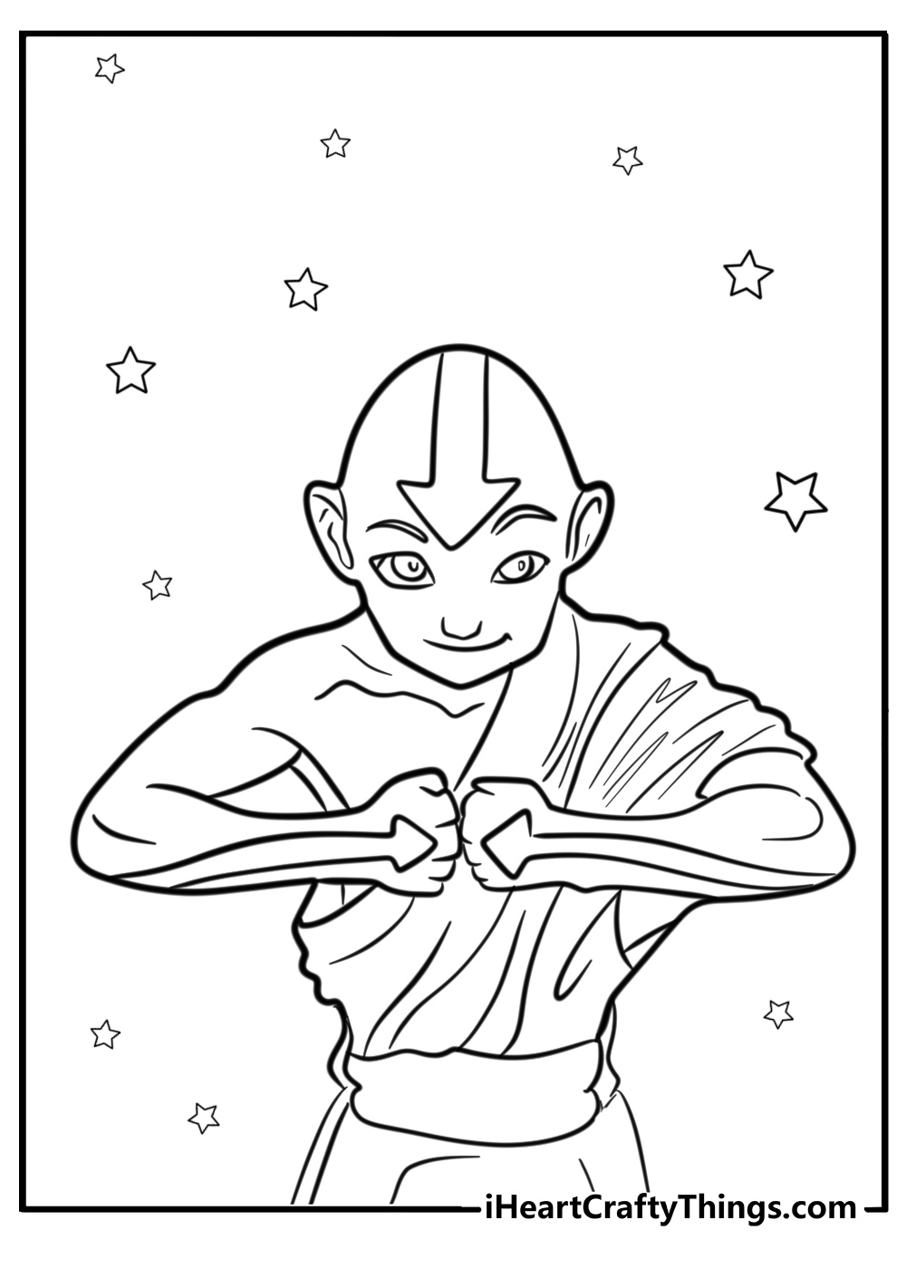 Aang practicing airbending free printable coloring page