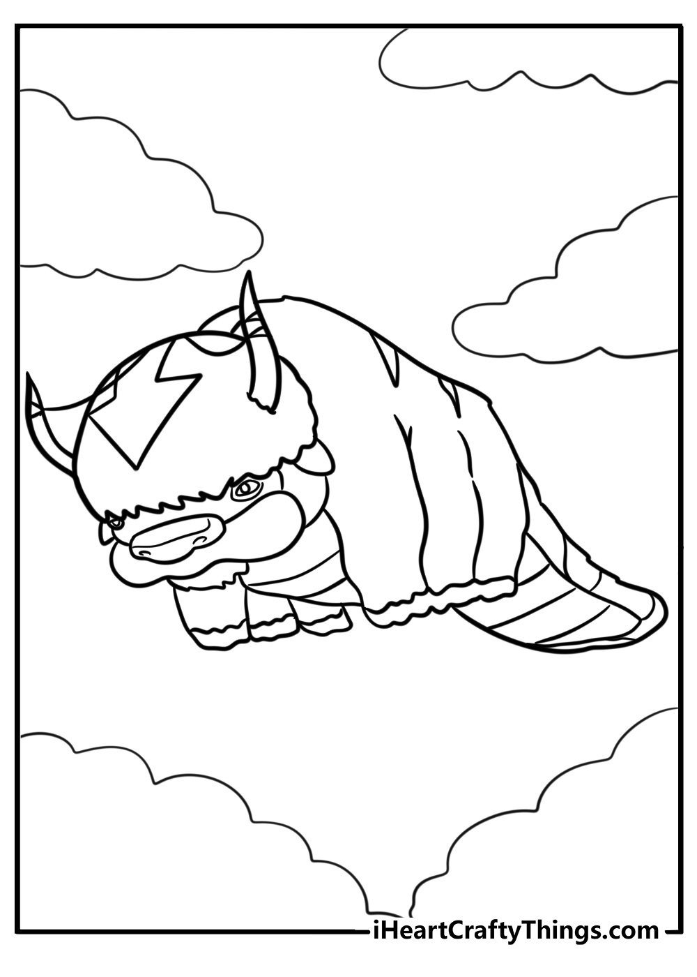 Appa flying in the clouds free printable coloring page