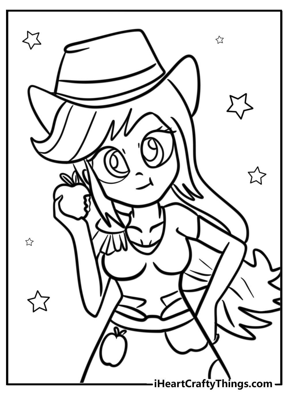 Applejack holding an apple fun equestria girls coloring sheet