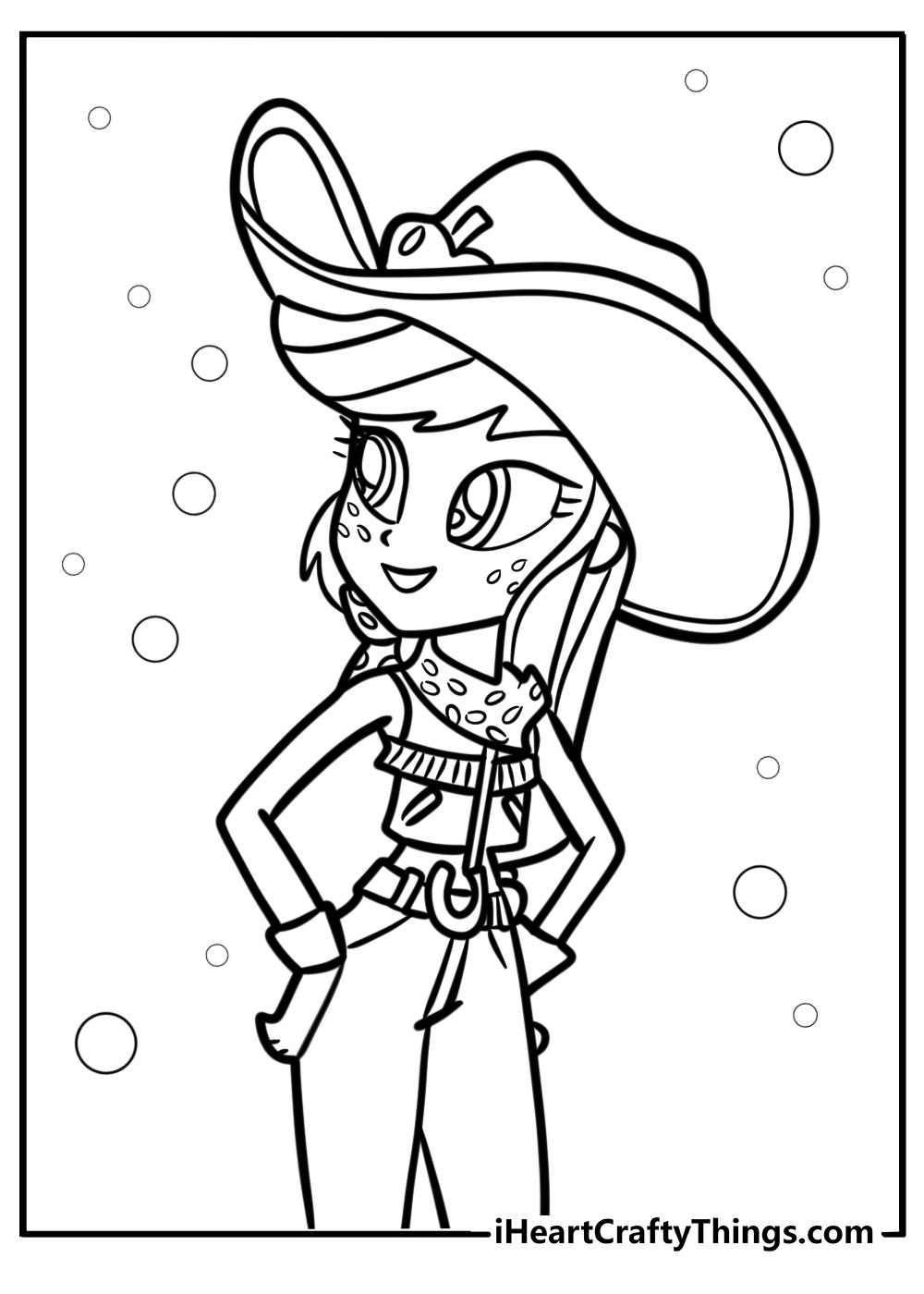 Applejack in her cowgirl hat detailed equestria girls coloring sheet