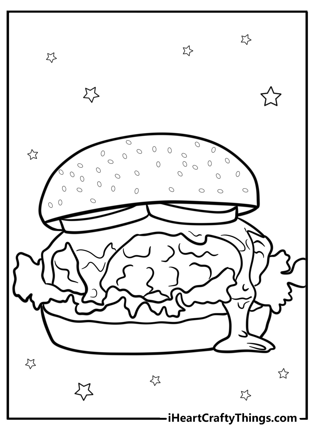 Big hamburger with dripping sauce fun coloring sheet