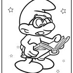 Brainy smurf reading a book free coloring page pdf