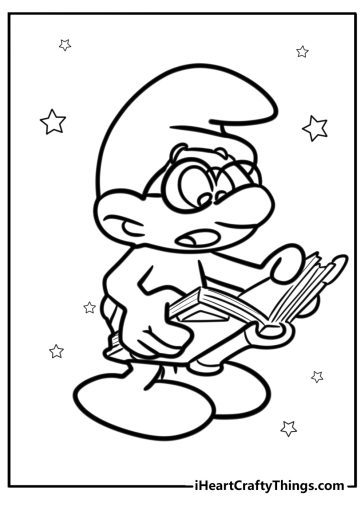 Brainy smurf reading a book free coloring page pdf