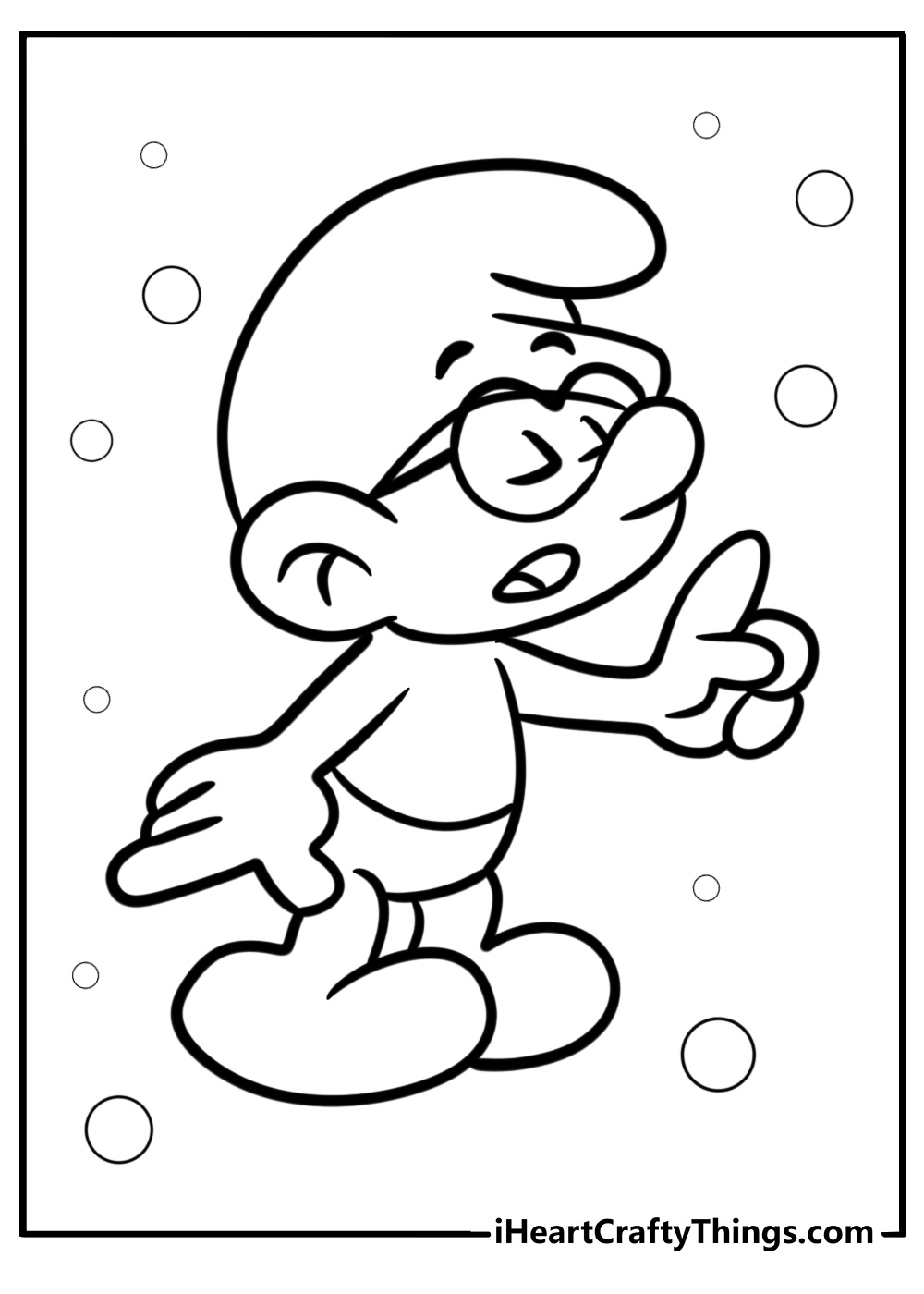 Brainy smurf thinking hard fun smurf coloring sheet