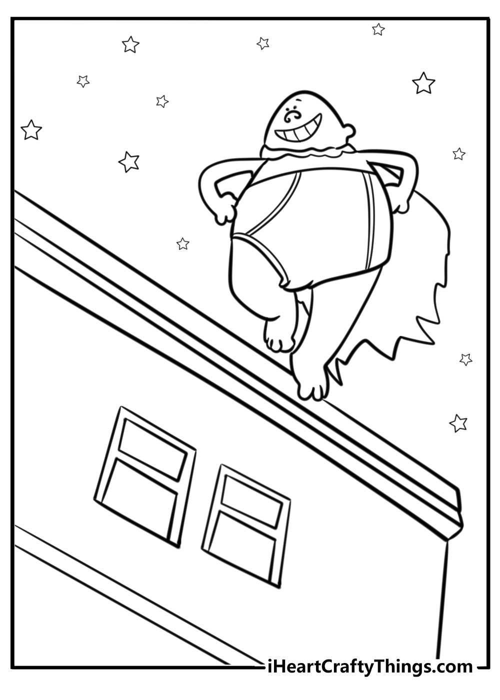 Captain underpants flying over the school detailed coloring sheet