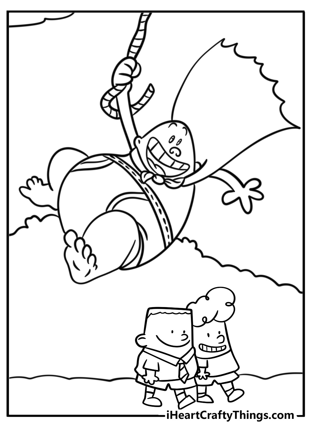 Captain underpants soaring through the air detailed coloring sheet