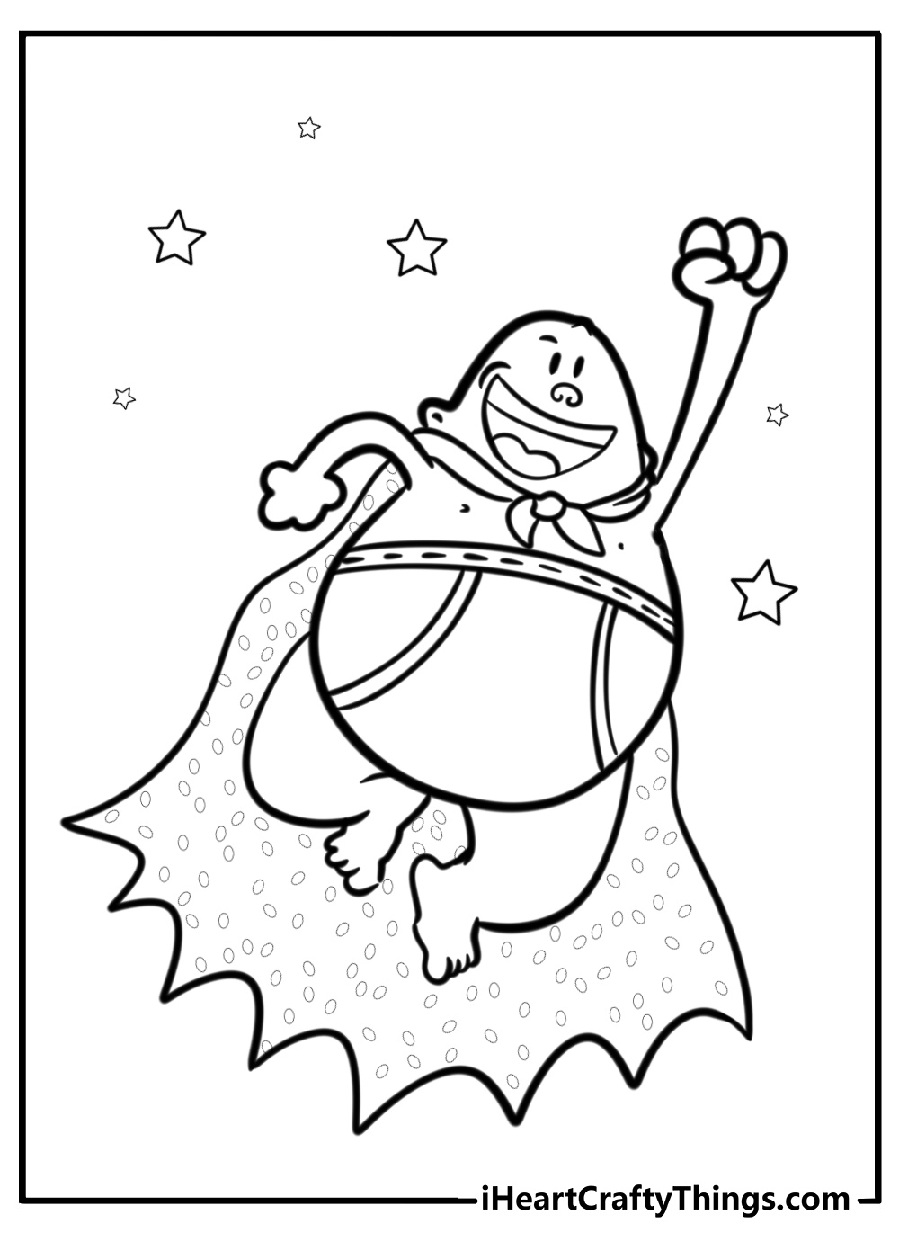 Captain underpants with his red cape flying fun coloring sheet