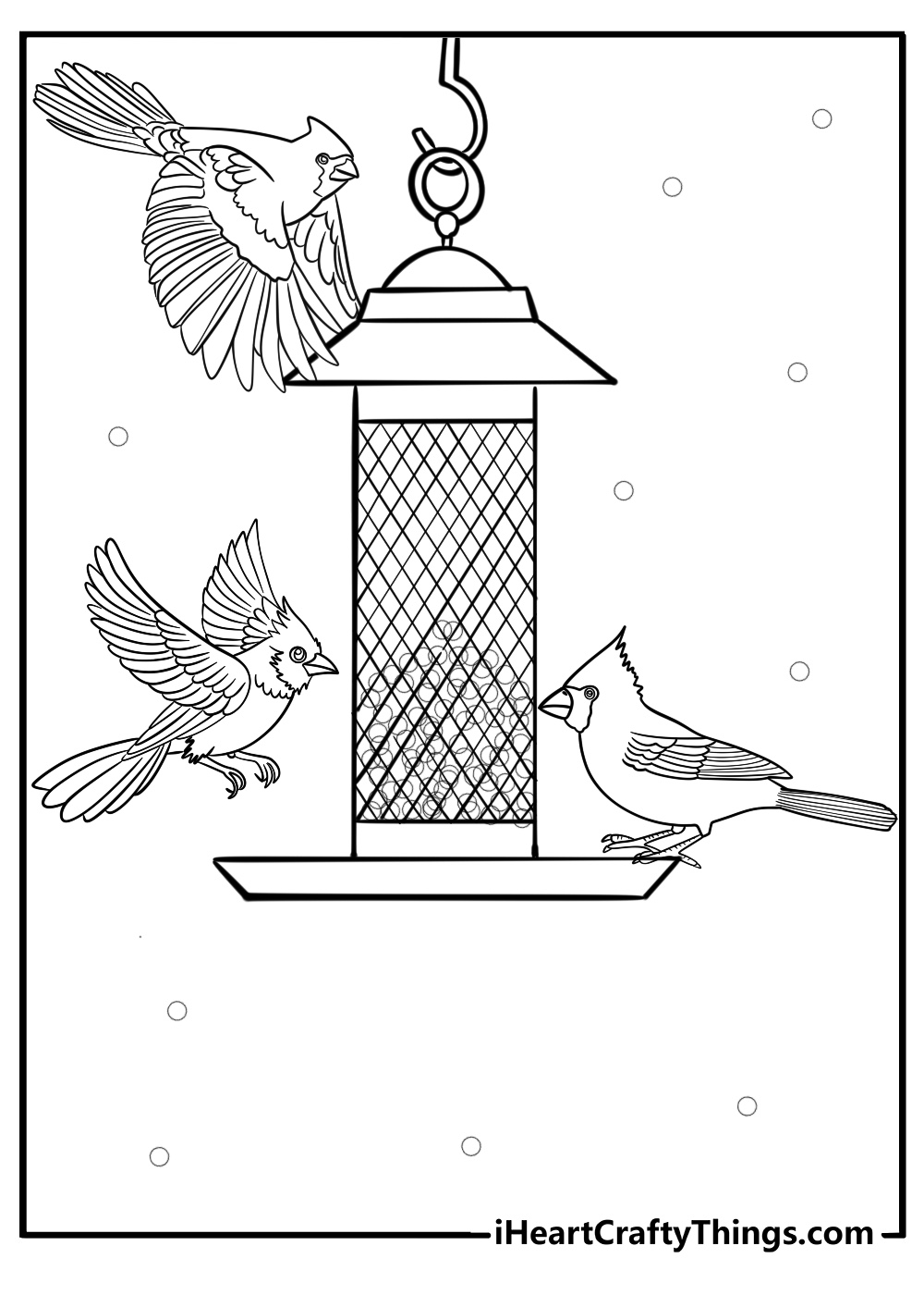 Cardinal feeding at a birdhouse free coloring page pdf