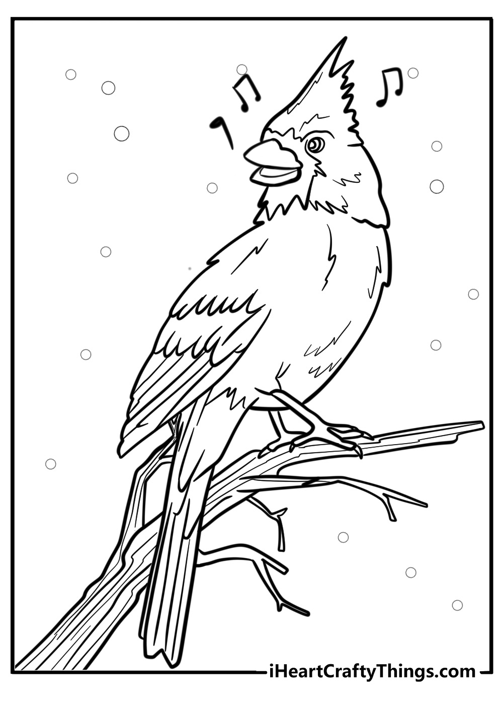 Cardinal singing in the forest free printable coloring page