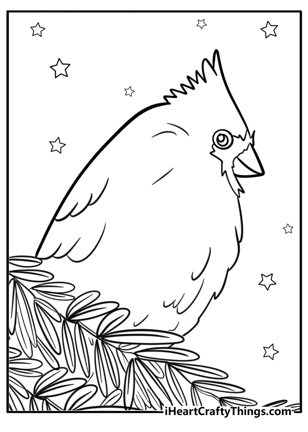 Cardinal sitting among leaves coloring page for kids