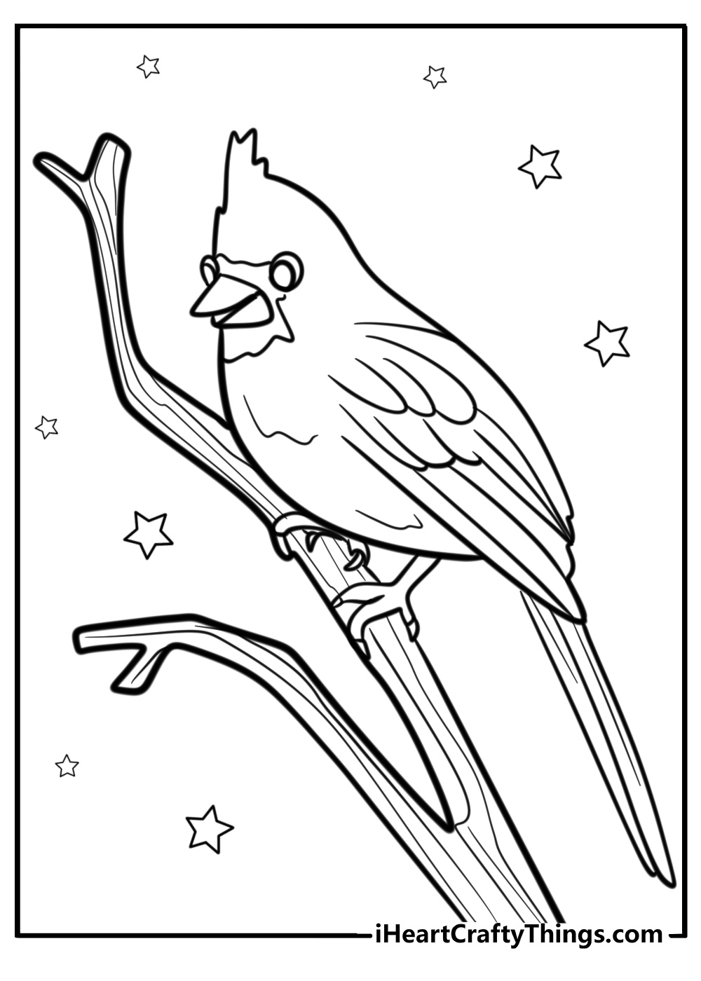 Cartoon cardinal chirping happily fun coloring sheet