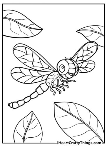 Cartoon dragonfly with big eyes fun coloring sheet