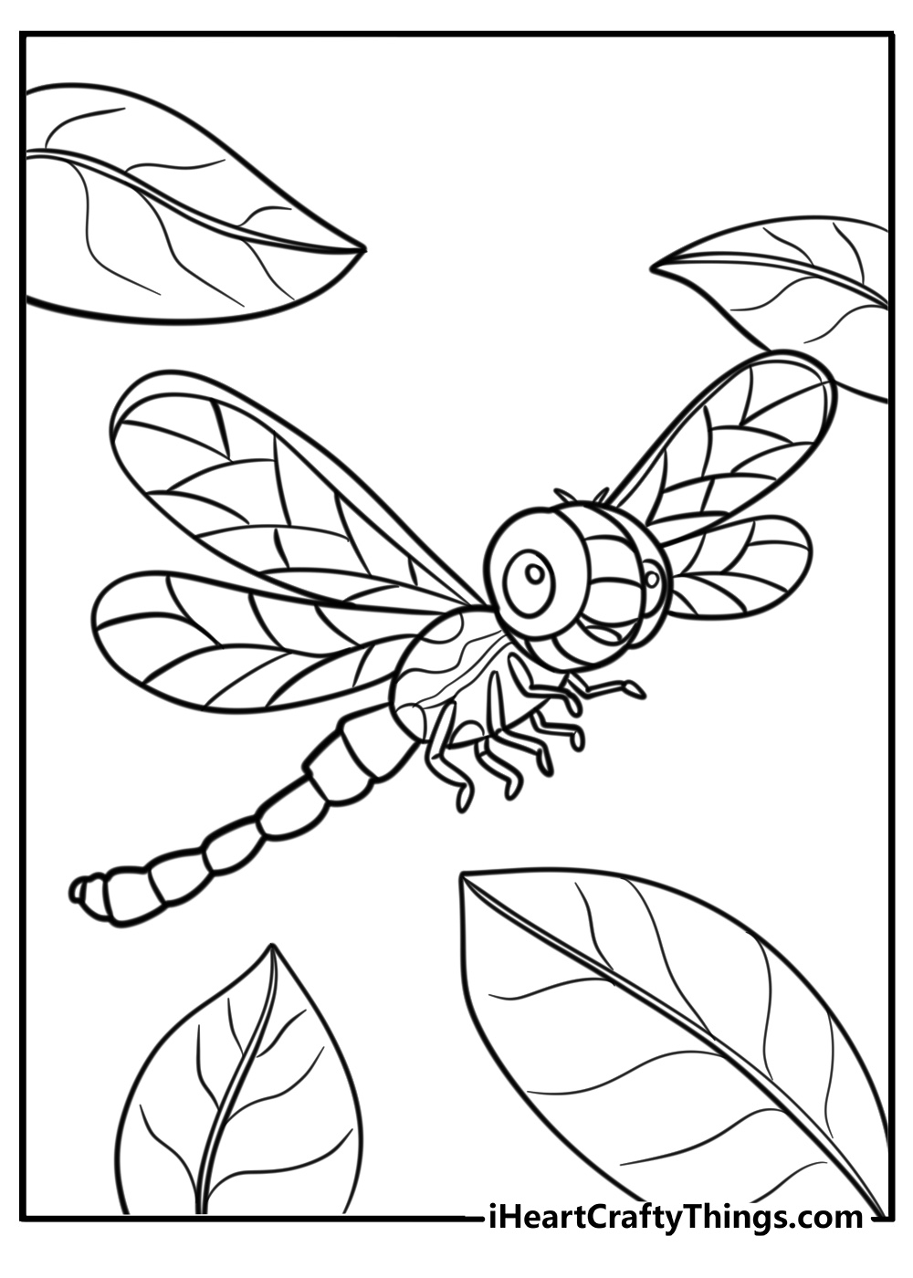 Cartoon dragonfly with big eyes fun coloring sheet