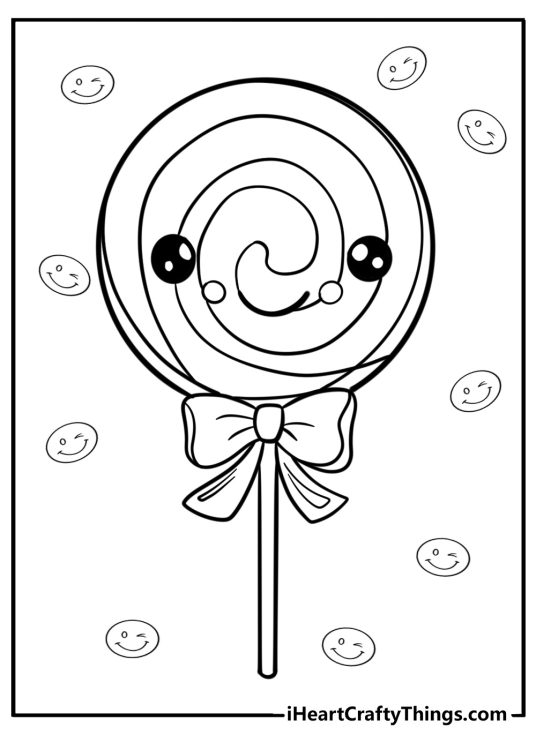 Cartoon lollipop with a smiley face fun coloring sheet
