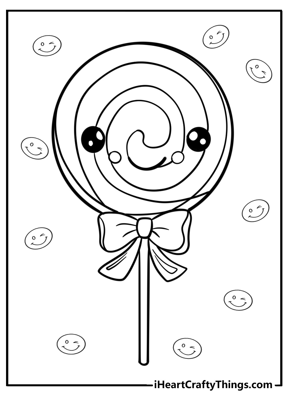 Cartoon lollipop with a smiley face fun coloring sheet