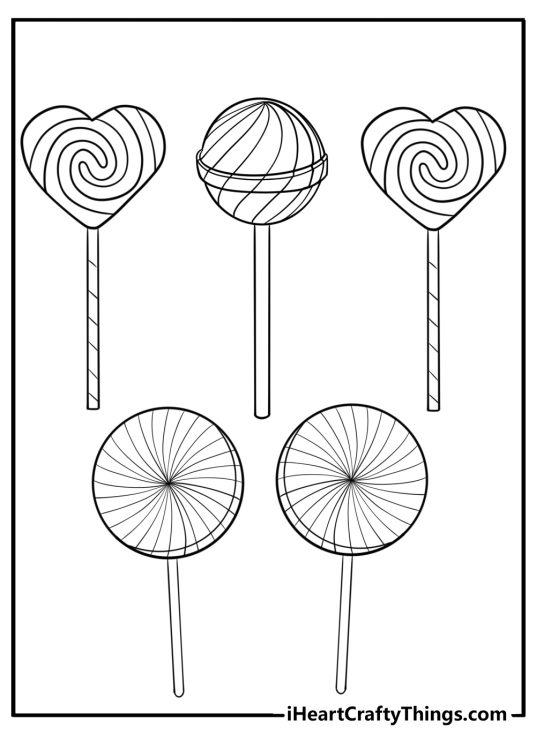 Cartoon lollipop with fun decorations printable coloring page
