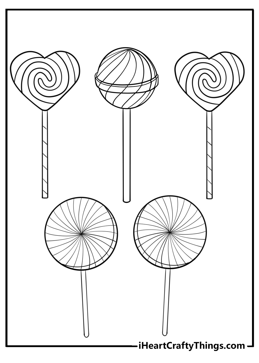 Cartoon lollipop with fun decorations printable coloring page