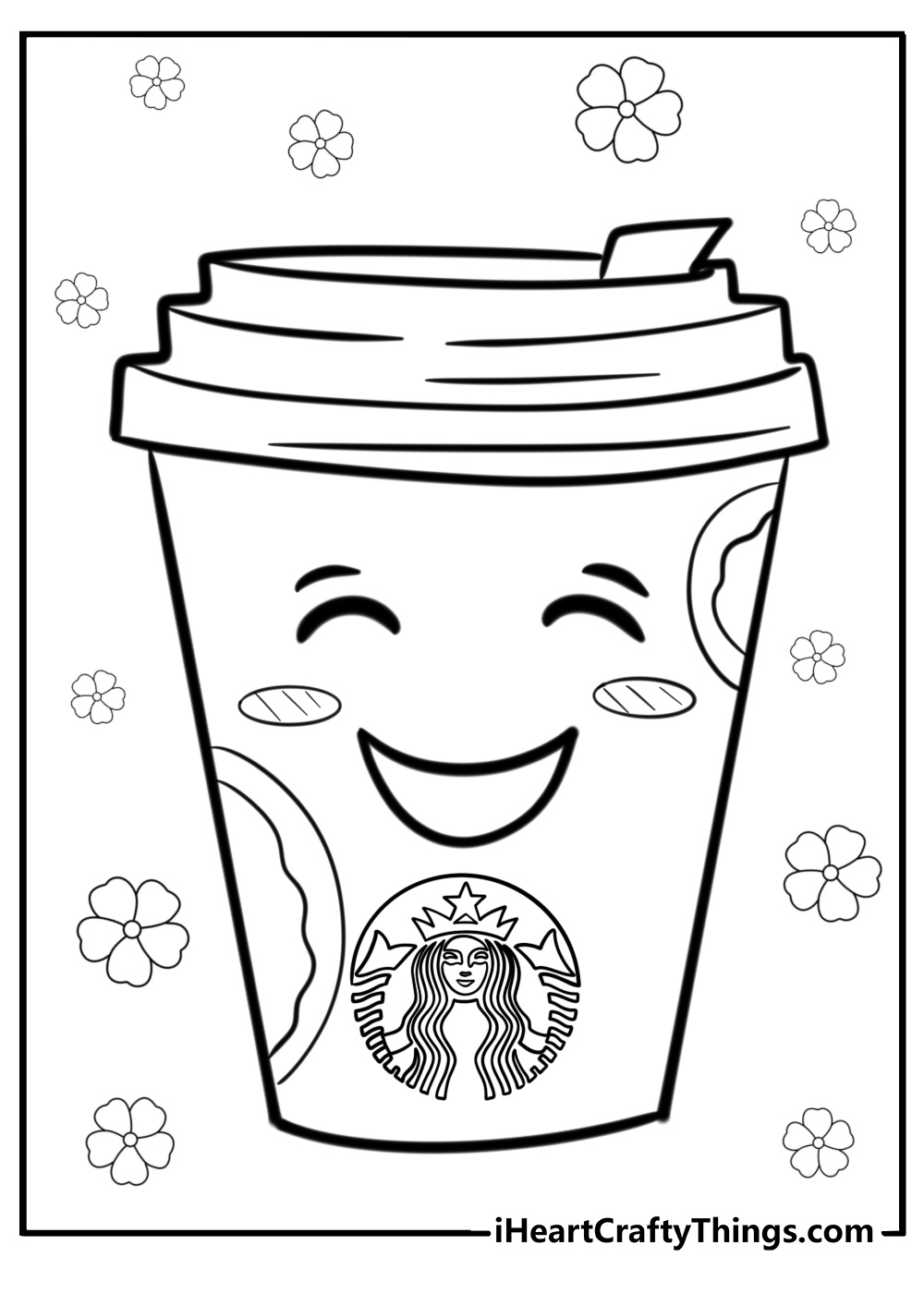 Cartoon starbucks cup with a smile fun printable coloring sheet