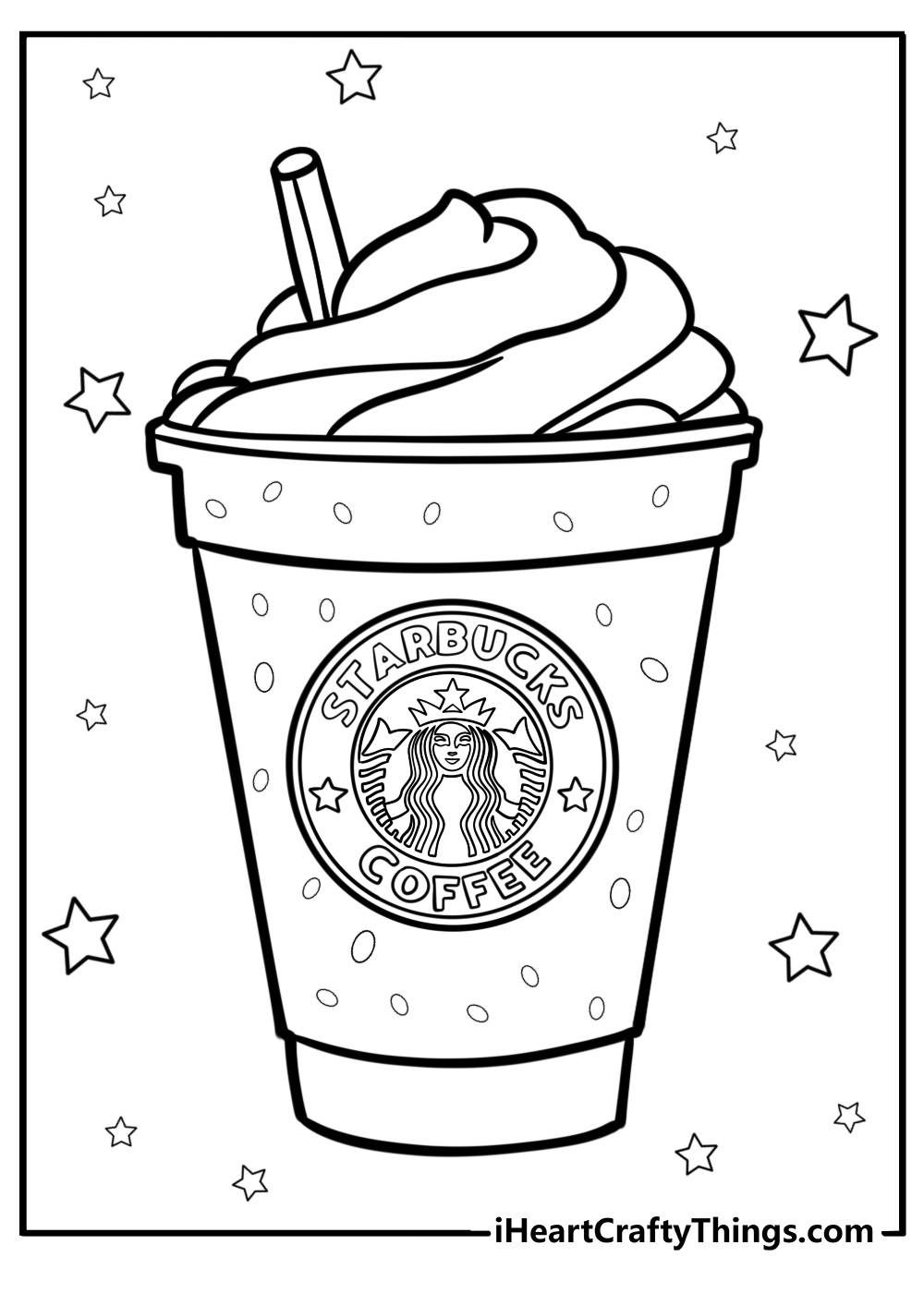 Cartoon starbucks cup with whipped cream detailed coloring sheet