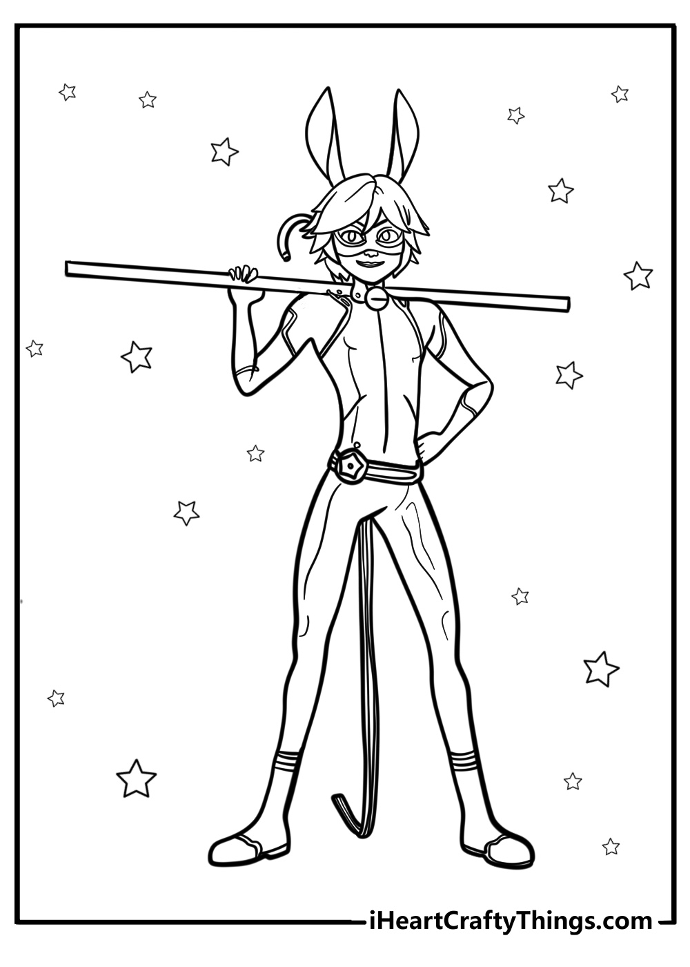  Cat noir with his staff detailed coloring sheet