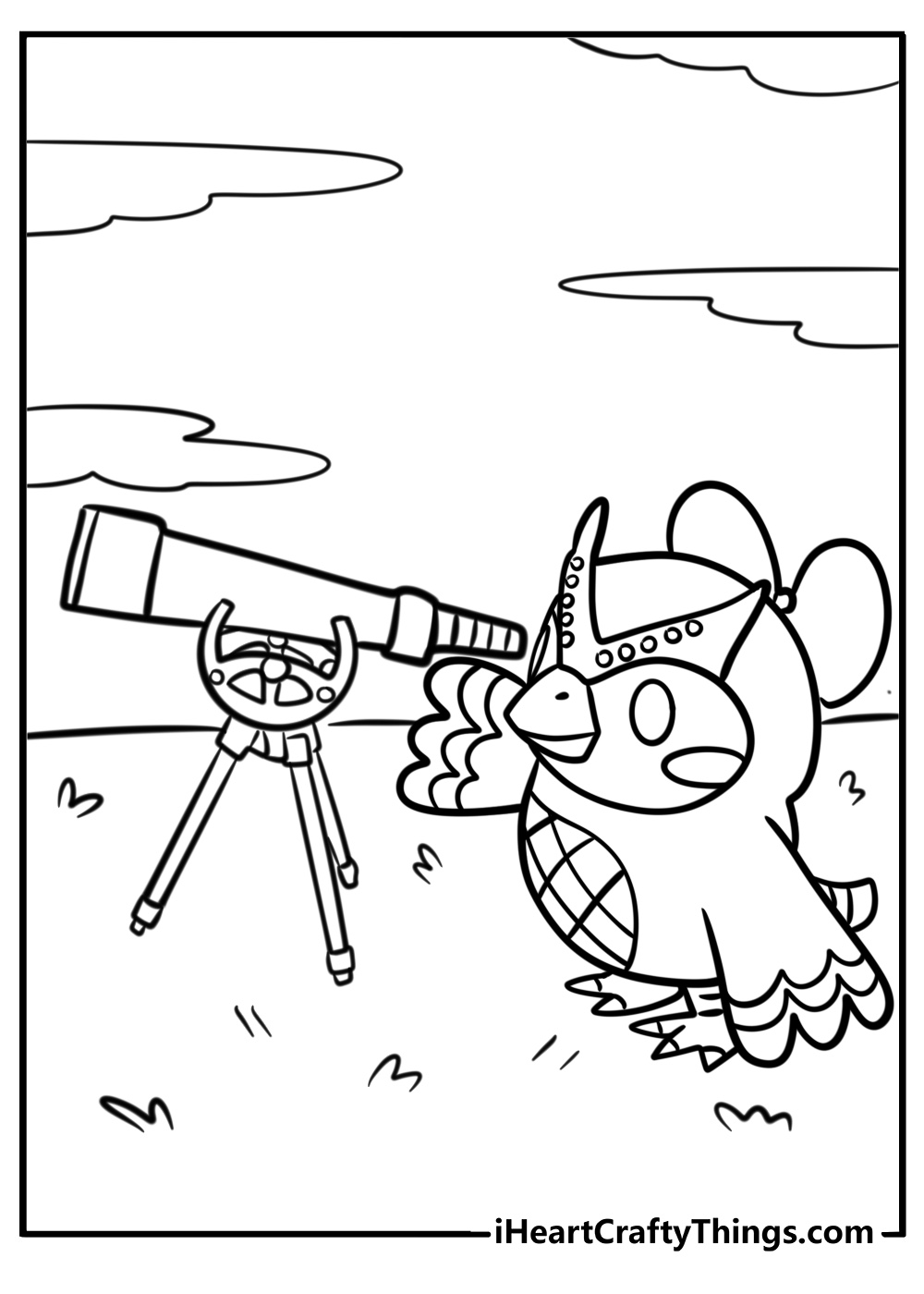 Celeste with a telescope detailed animal crossing coloring sheet