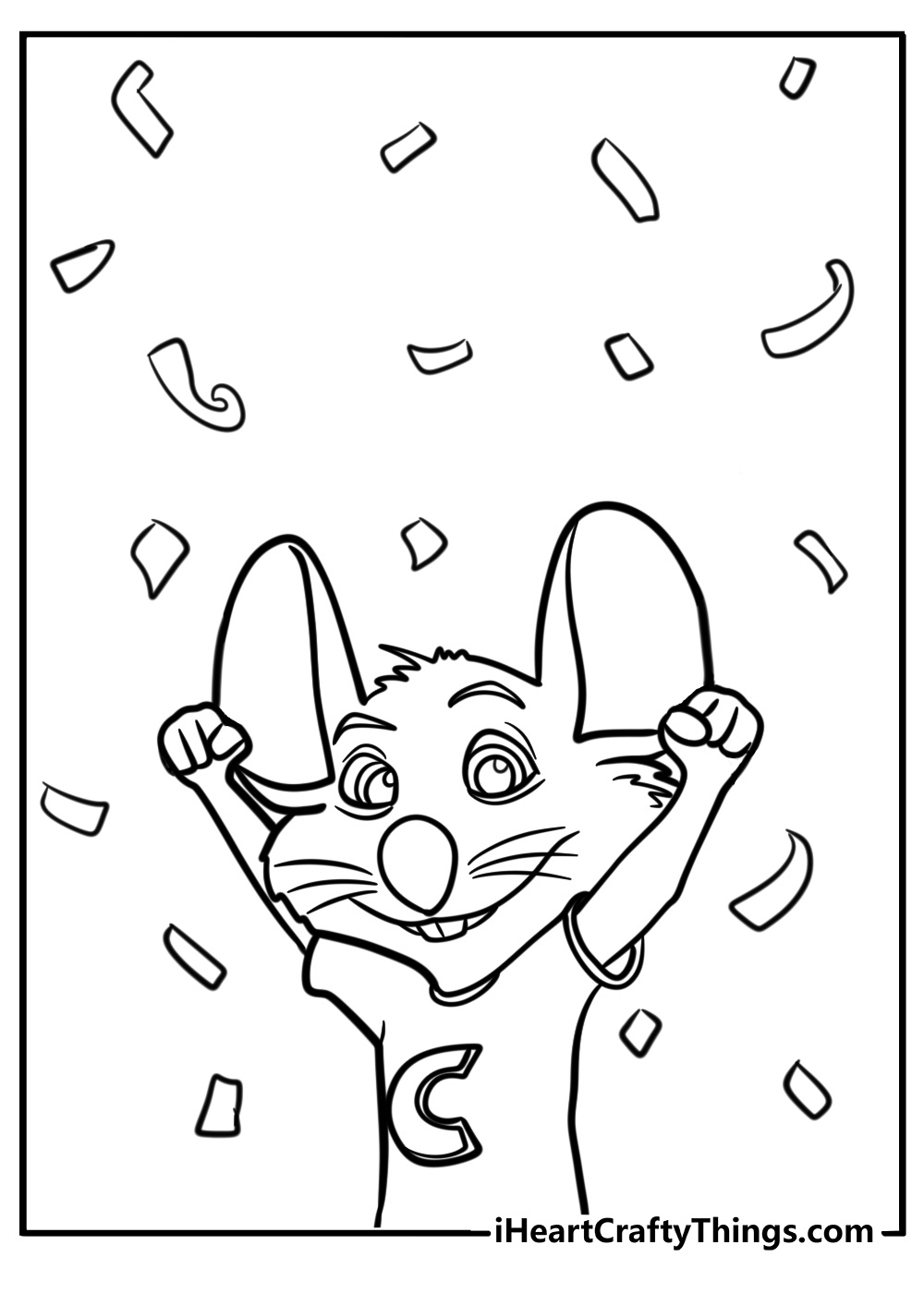 Chuck e cheese celebrating with confetti fun coloring sheet