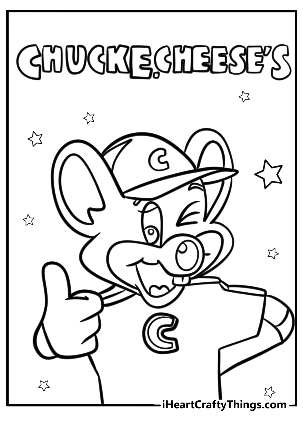 Chuck e cheese giving a thumbs up coloring page for kids