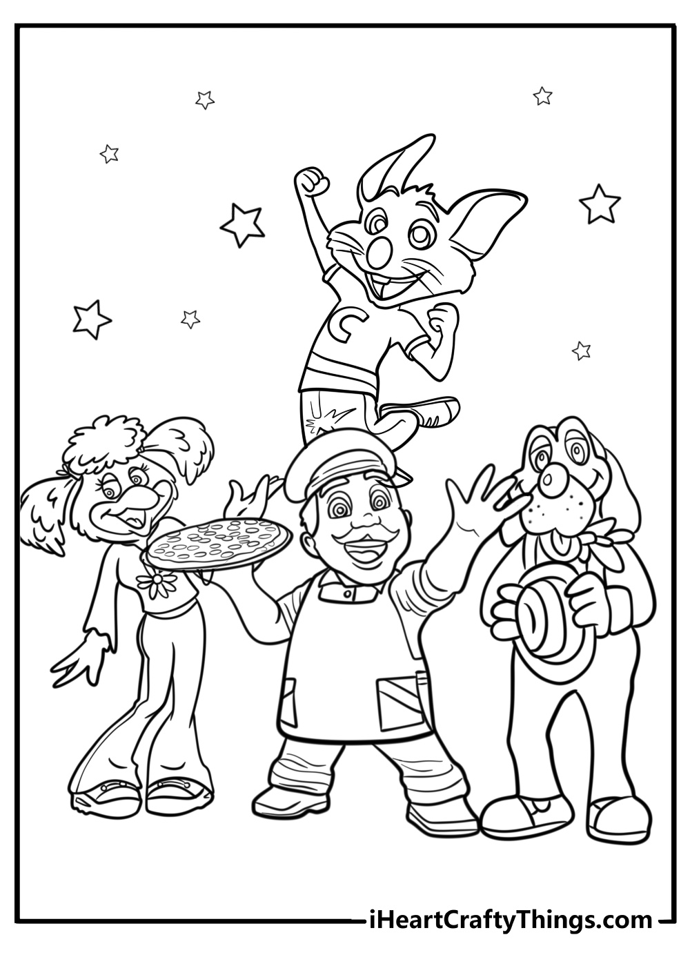 Chuck e cheese having fun with friends coloring sheet