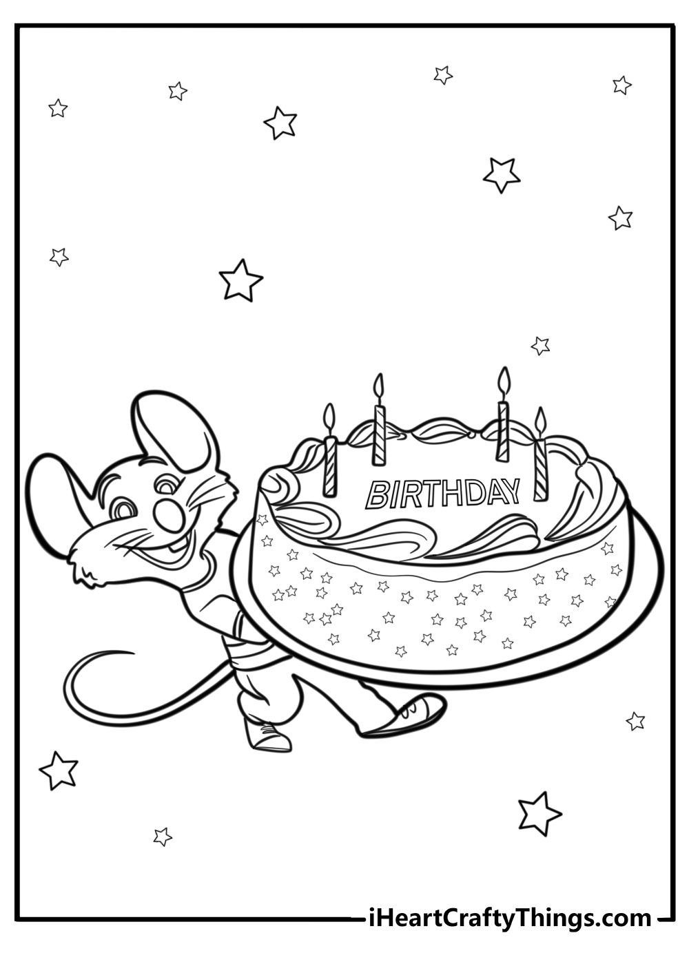 Chuck e cheese holding a birthday cake detailed coloring sheet