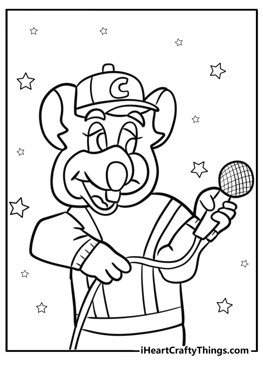 Chuck e cheese holding a microphone detailed coloring sheet