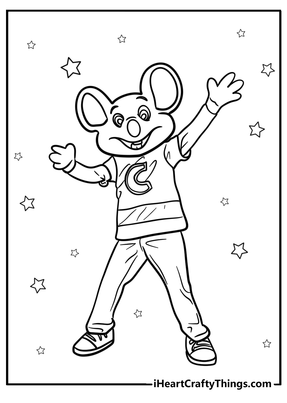 Chuck e cheese in a fun dance pose coloring page