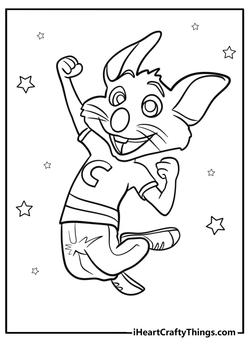 Chuck e cheese in a fun jump pose printable coloring page