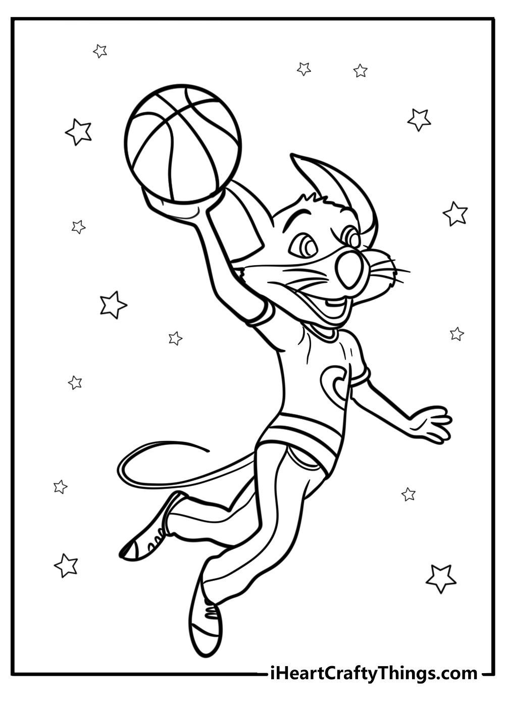 Chuck e cheese playing basketball free coloring page pdf