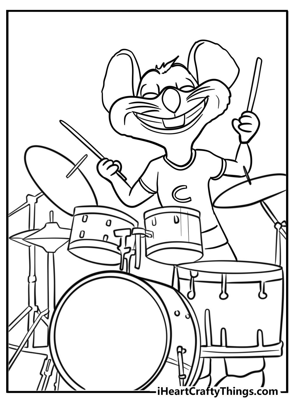 Chuck e cheese playing drums free printable coloring page